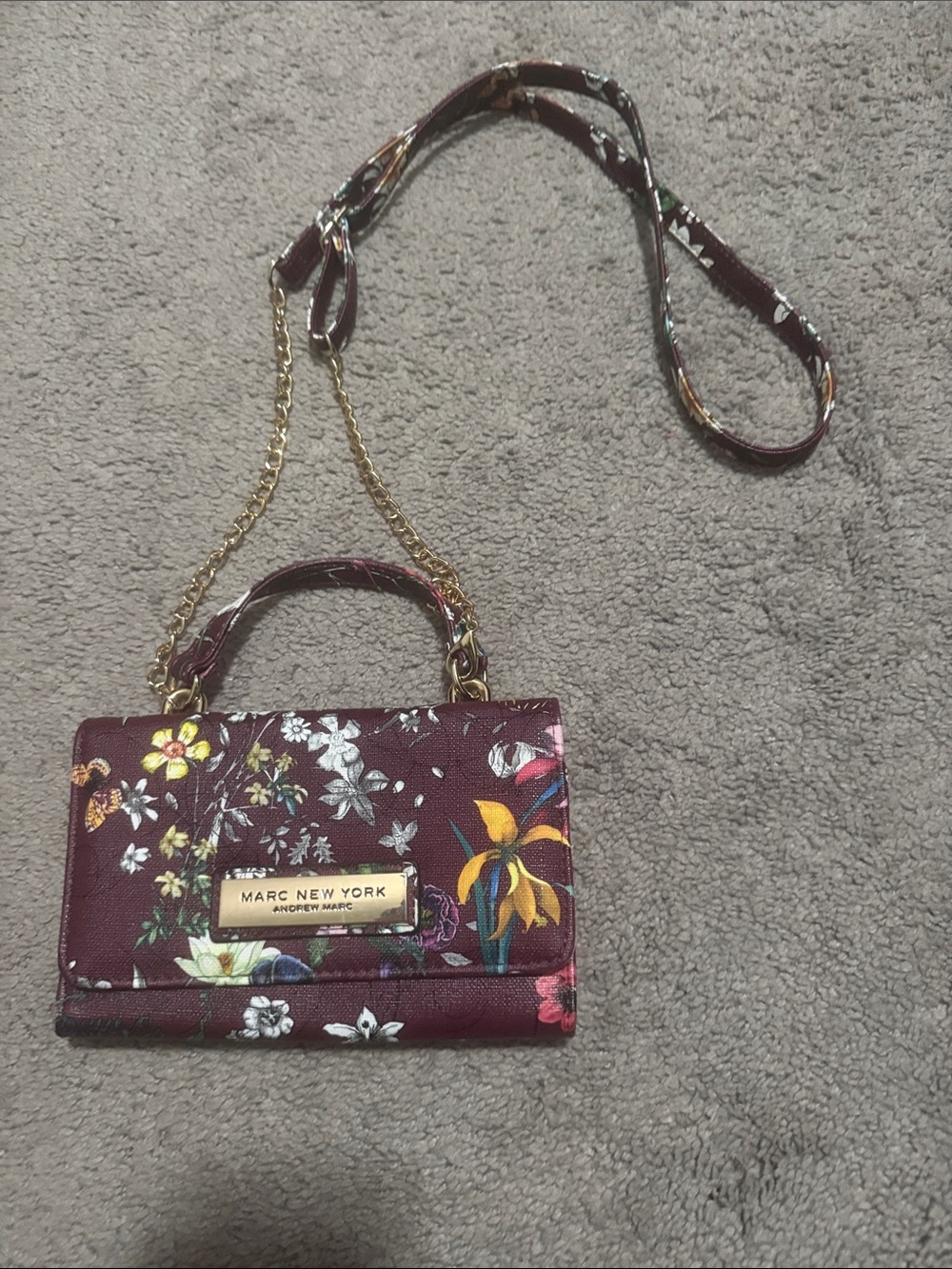 Marc New York Burgundy Floral Mini Crossbody with Gold Chain